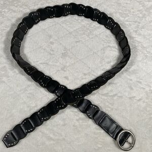 Women's XL Black Leather Linked Belt Studded O-Ring Buckle Boho Festival Western